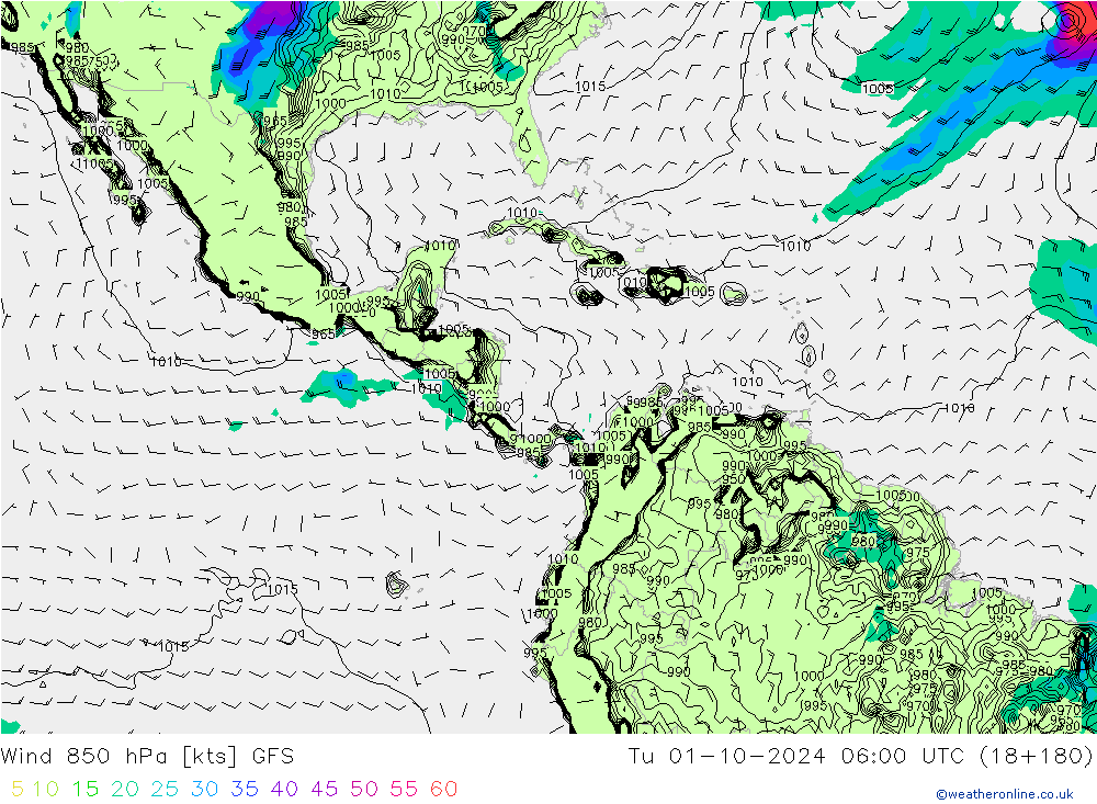 Vento 850 hPa GFS mar 01.10.2024 06 UTC