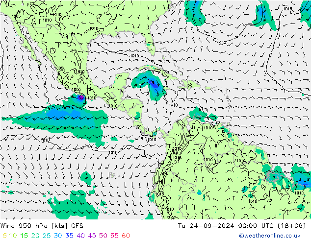 Prec 6h/Wind 10m/950 GFS Tu 24.09.2024 00 UTC