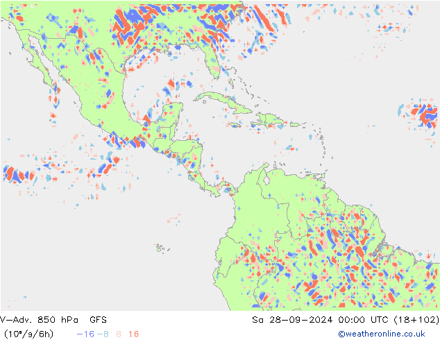 V-Adv. 850 hPa GFS sáb 28.09.2024 00 UTC