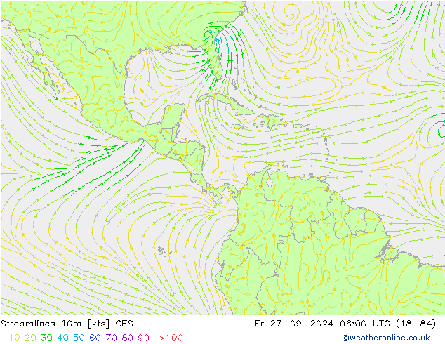 Linia prądu 10m GFS pt. 27.09.2024 06 UTC