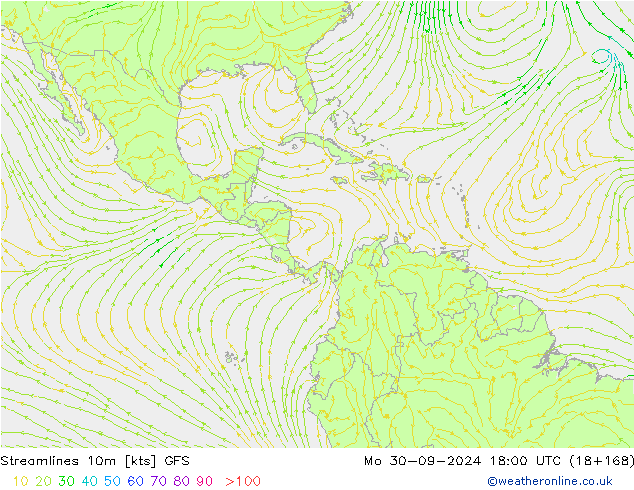 Linea di flusso 10m GFS lun 30.09.2024 18 UTC