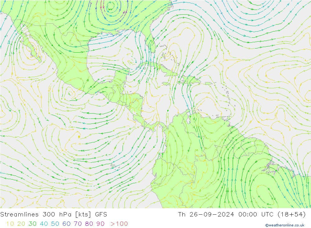 Linea di flusso 300 hPa GFS gio 26.09.2024 00 UTC