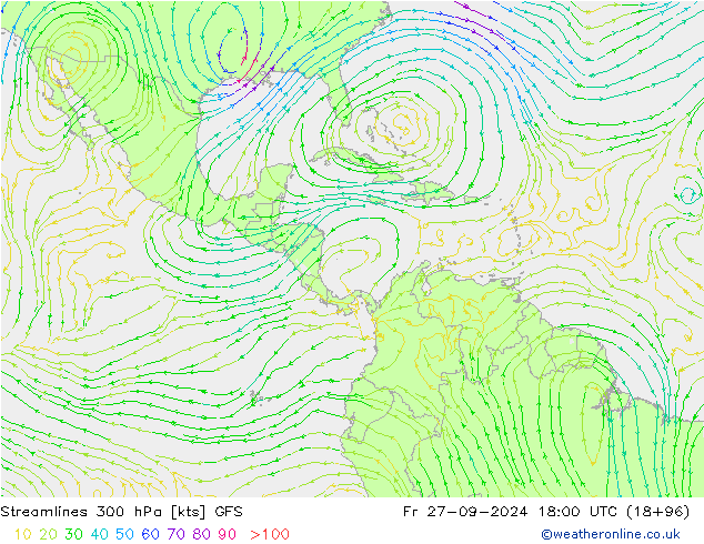 Rüzgar 300 hPa GFS Cu 27.09.2024 18 UTC