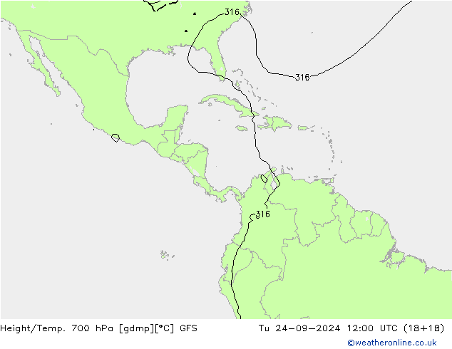 Géop./Temp. 700 hPa GFS mar 24.09.2024 12 UTC