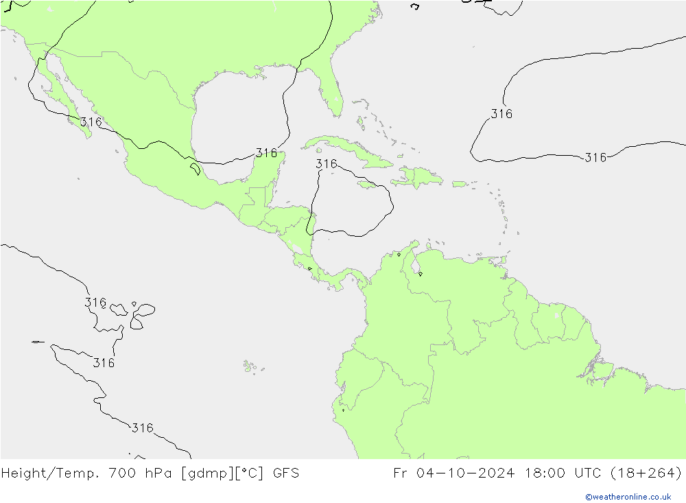 Hoogte/Temp. 700 hPa GFS vr 04.10.2024 18 UTC