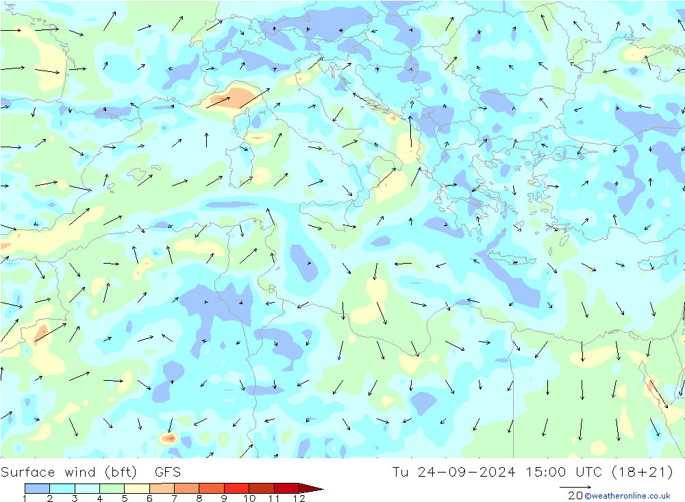  10 m (bft) GFS  24.09.2024 15 UTC