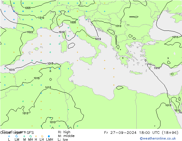 Wolkenlagen GFS vr 27.09.2024 18 UTC