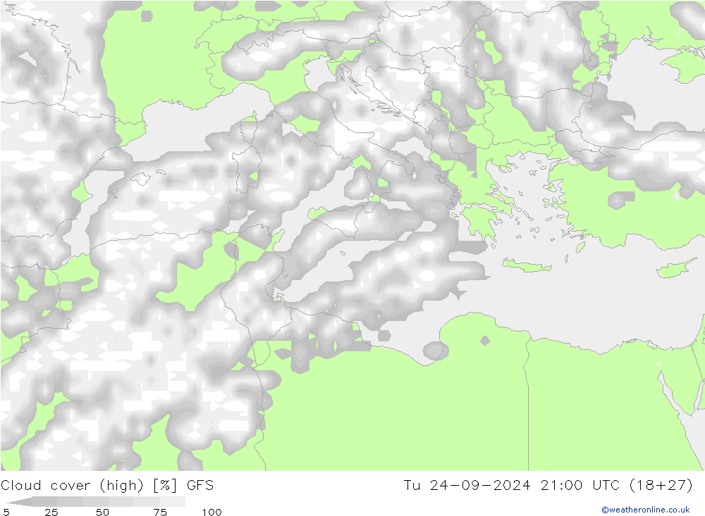 vysoký oblak GFS Út 24.09.2024 21 UTC