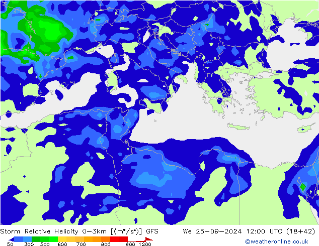 Storm Relative Helicity GFS Çar 25.09.2024 12 UTC