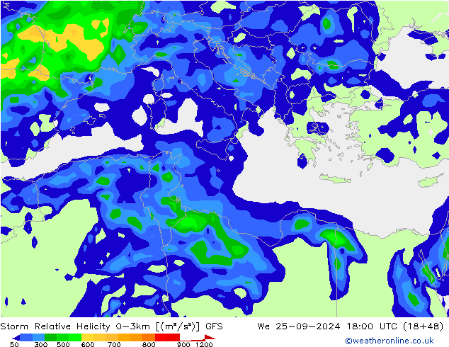 Storm Relative Helicity GFS We 25.09.2024 18 UTC