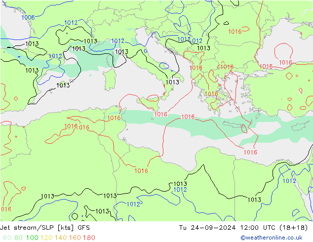 Prąd strumieniowy GFS wto. 24.09.2024 12 UTC