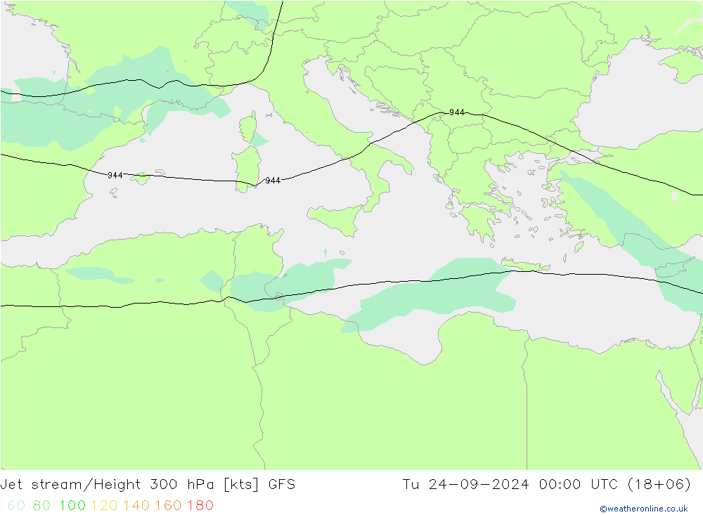 Straalstroom GFS di 24.09.2024 00 UTC