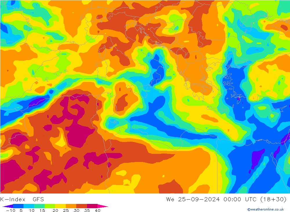 K-Index GFS ср 25.09.2024 00 UTC