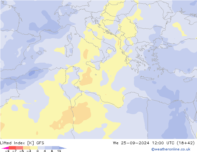 Lifted Index GFS śro. 25.09.2024 12 UTC