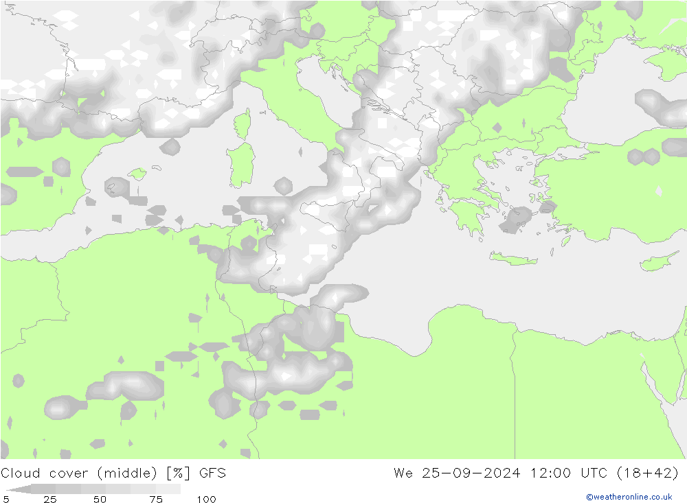 Cloud cover (middle) GFS We 25.09.2024 12 UTC