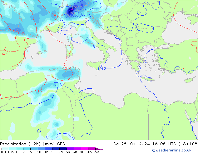 осадки (12h) GFS сб 28.09.2024 06 UTC