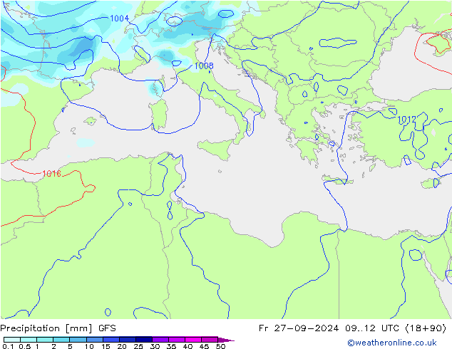 Precipitación GFS vie 27.09.2024 12 UTC