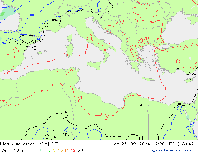 High wind areas GFS We 25.09.2024 12 UTC