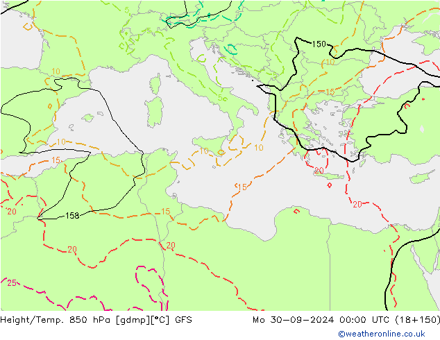 Z500/Rain (+SLP)/Z850 GFS lun 30.09.2024 00 UTC