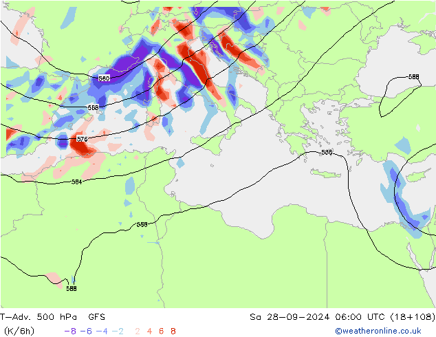 T-Adv. 500 hPa GFS  28.09.2024 06 UTC