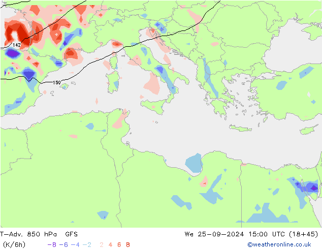 T-Adv. 850 hPa GFS mié 25.09.2024 15 UTC