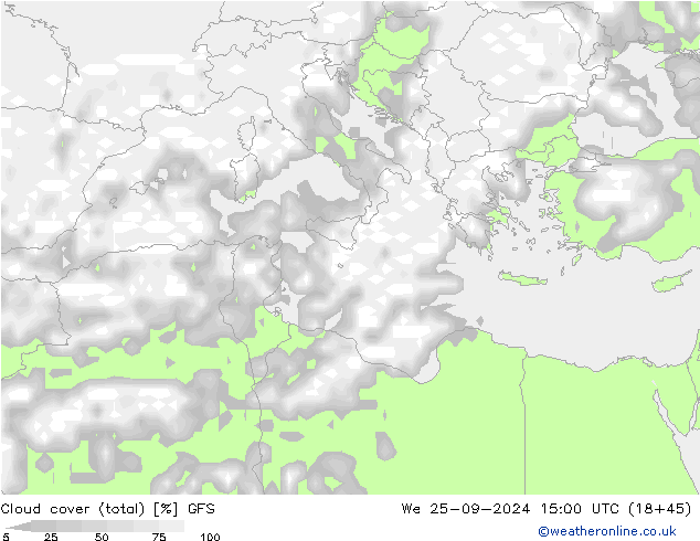 Cloud cover (total) GFS We 25.09.2024 15 UTC