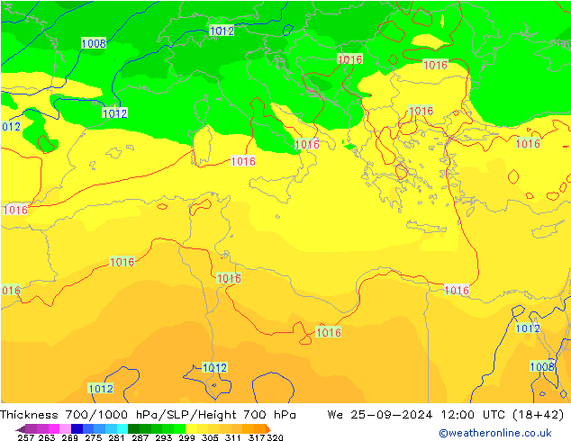 700-1000 hPa Kalınlığı GFS Çar 25.09.2024 12 UTC