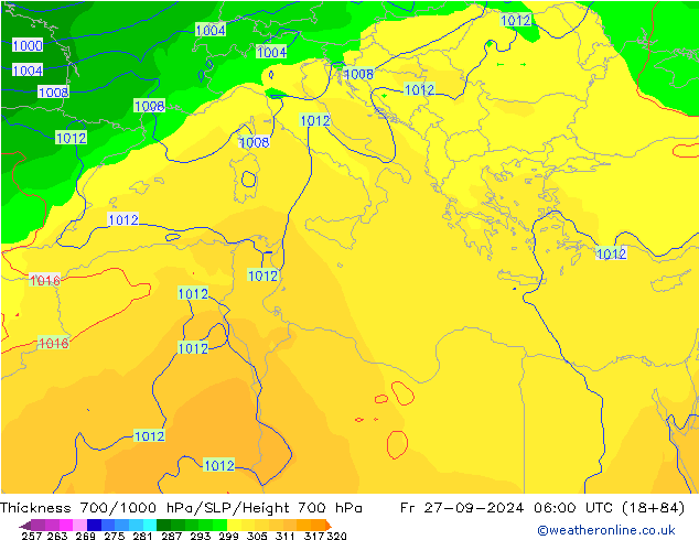 Thck 700-1000 hPa GFS  27.09.2024 06 UTC