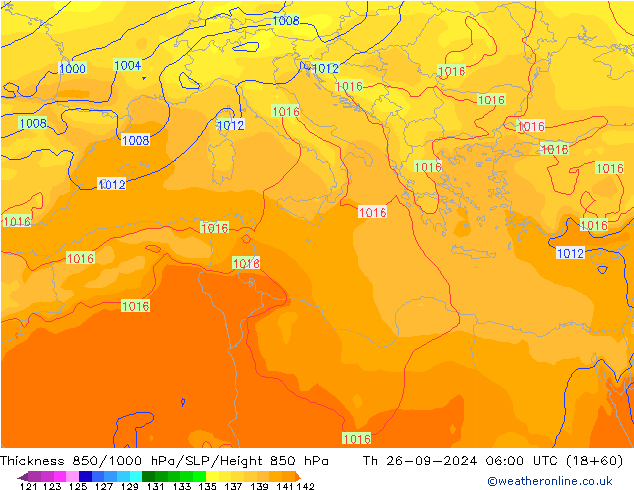 Thck 850-1000 hPa GFS jeu 26.09.2024 06 UTC