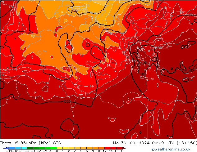 Theta-W 850hPa GFS lun 30.09.2024 00 UTC