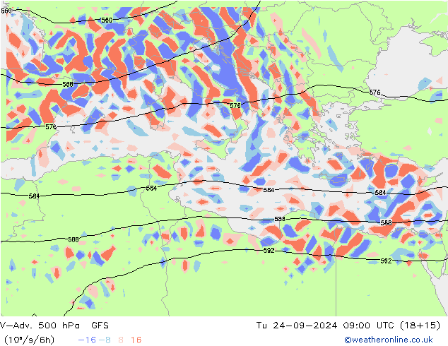 V-Adv. 500 hPa GFS mar 24.09.2024 09 UTC