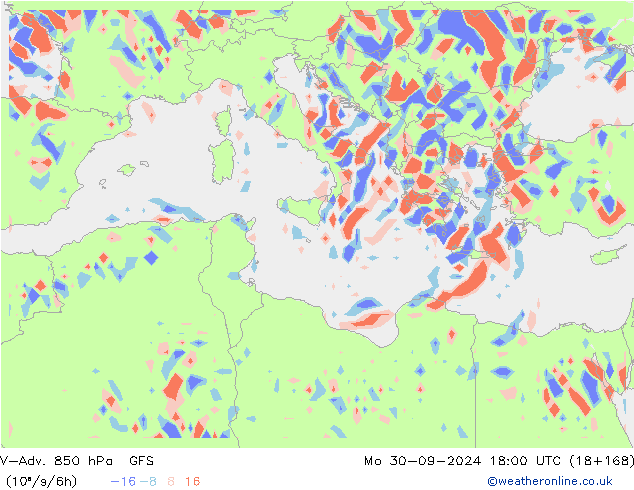 V-Adv. 850 hPa GFS lun 30.09.2024 18 UTC