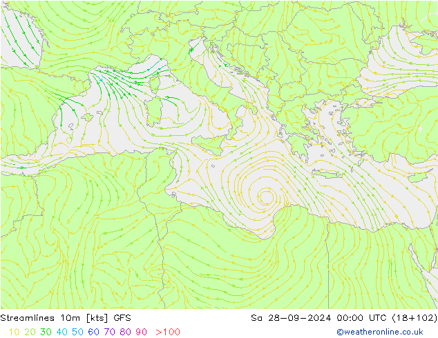 Rüzgar 10m GFS Cts 28.09.2024 00 UTC