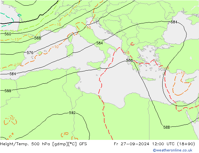 Z500/Rain (+SLP)/Z850 GFS  27.09.2024 12 UTC