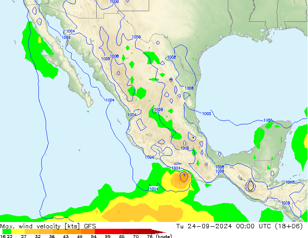 Max. wind velocity GFS  24.09.2024 00 UTC