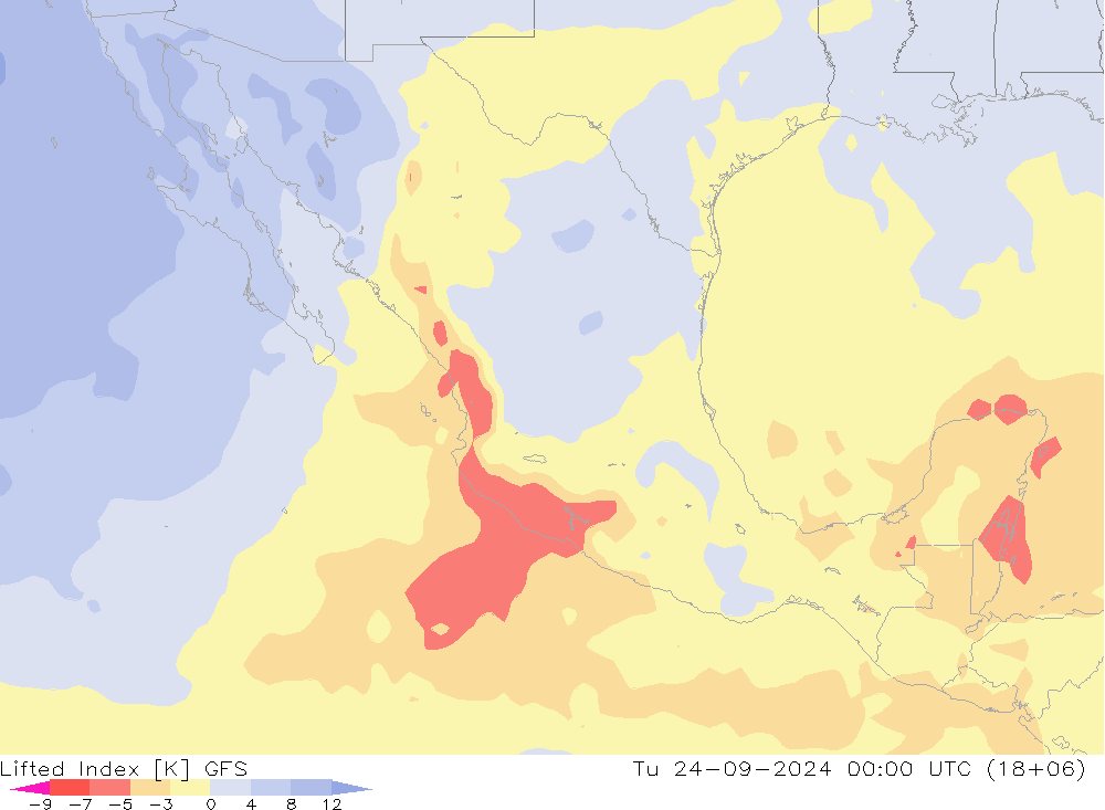 Lifted Index GFS Út 24.09.2024 00 UTC