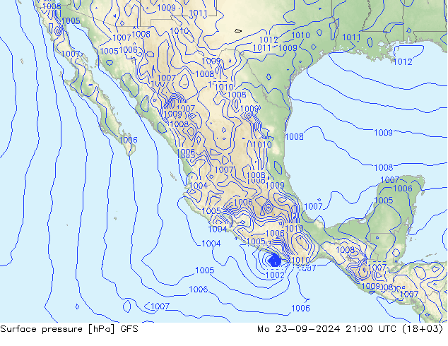 Surface pressure GFS Mo 23.09.2024 21 UTC