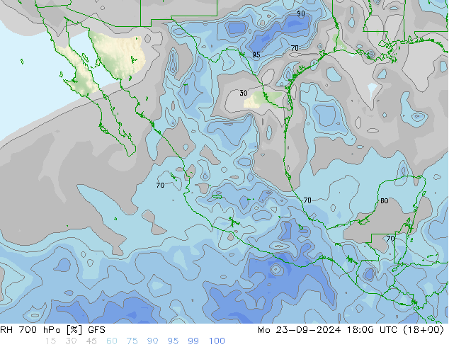 RH 700 hPa GFS Seg 23.09.2024 18 UTC