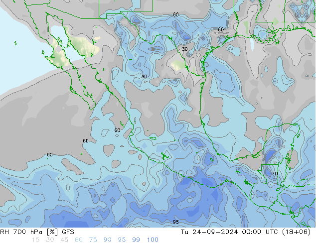 RH 700 hPa GFS Tu 24.09.2024 00 UTC