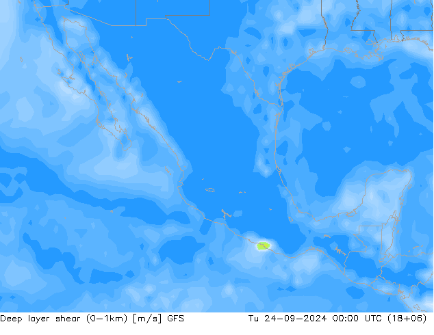 Deep layer shear (0-1km) GFS Tu 24.09.2024 00 UTC