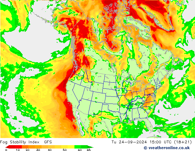 Fog Stability Index GFS Út 24.09.2024 15 UTC