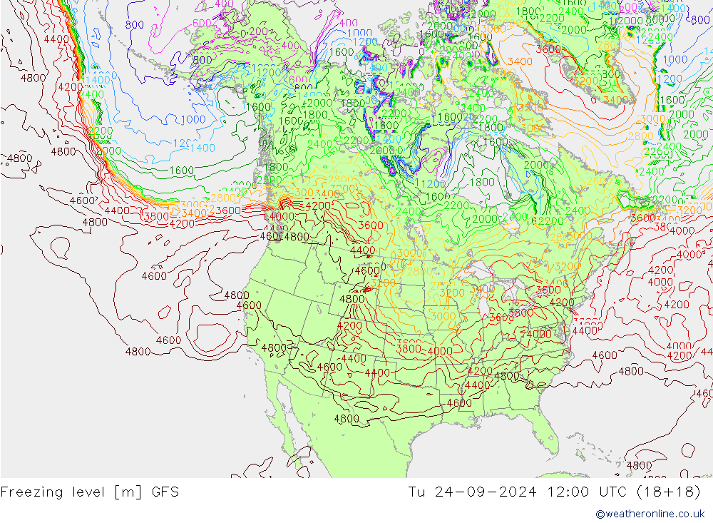 Nulgradenniveau GFS di 24.09.2024 12 UTC