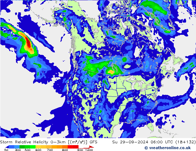 Storm Relative Helicity GFS Paz 29.09.2024 06 UTC