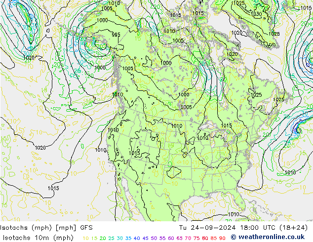 Isotachen (mph) GFS Di 24.09.2024 18 UTC