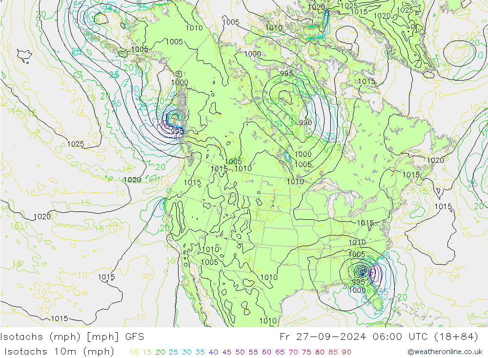 Isotachen (mph) GFS September 2024