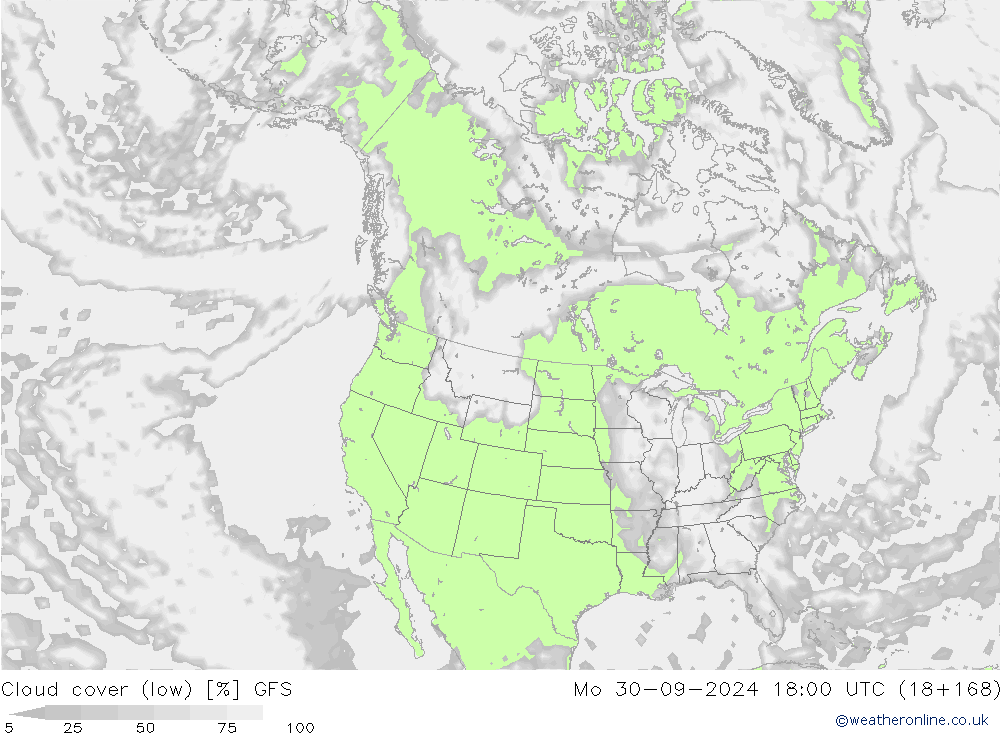 Nuages (bas) GFS lun 30.09.2024 18 UTC