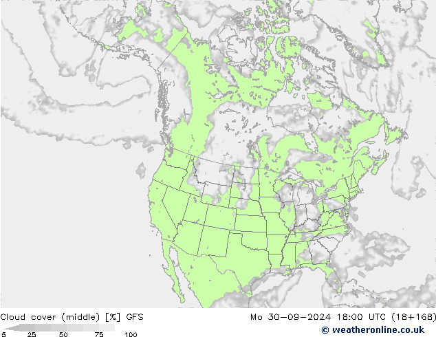 облака (средний) GFS пн 30.09.2024 18 UTC