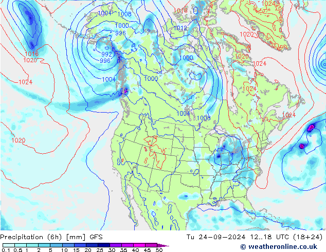 Z500/Rain (+SLP)/Z850 GFS Ter 24.09.2024 18 UTC