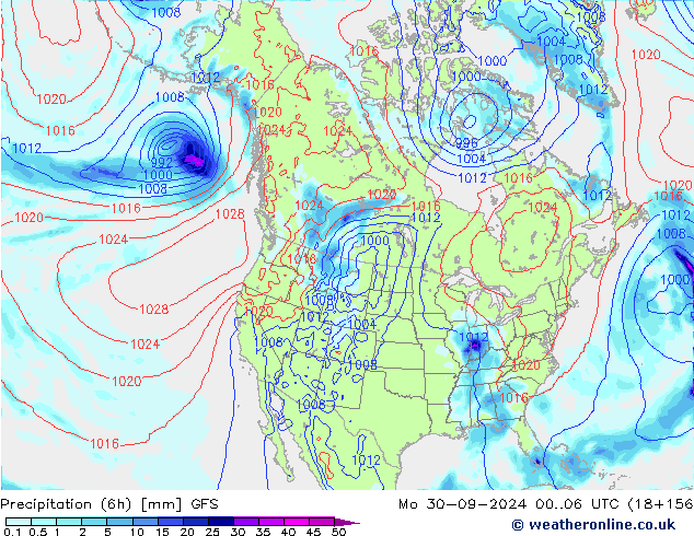 Z500/Rain (+SLP)/Z850 GFS lun 30.09.2024 06 UTC