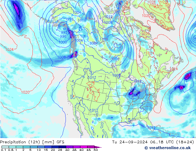 Précipitation (12h) GFS mar 24.09.2024 18 UTC